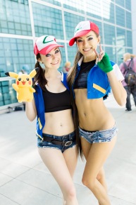 joanie brosas and friend pokemon copsplay pose